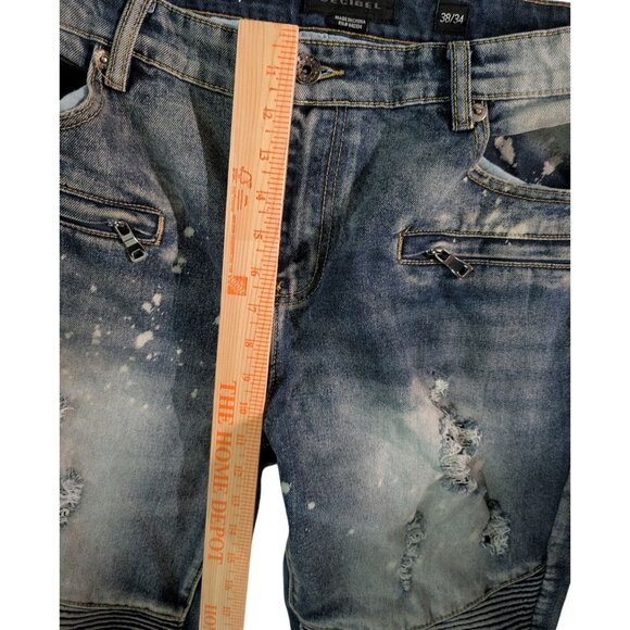 Decibel Biker Moto Blue Jeans Distressed Slim Fit Mens 38x34 Denim Style Comfort - Picture 7 of 10